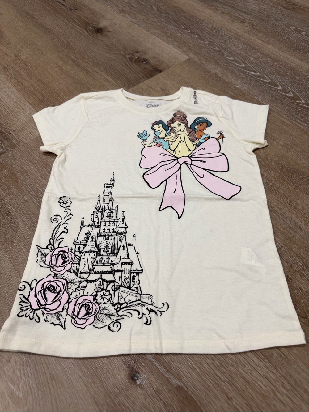 Disney Cream Princess Castle Tee with Pink Bow Size 7/8 Medium NWOT